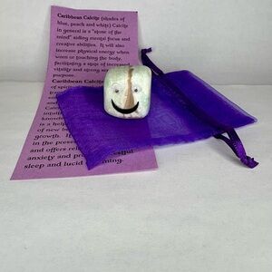 Gemstone Emoji Caribbean Calcite Smiley Face One of Kind Natural Stone Gift Bag